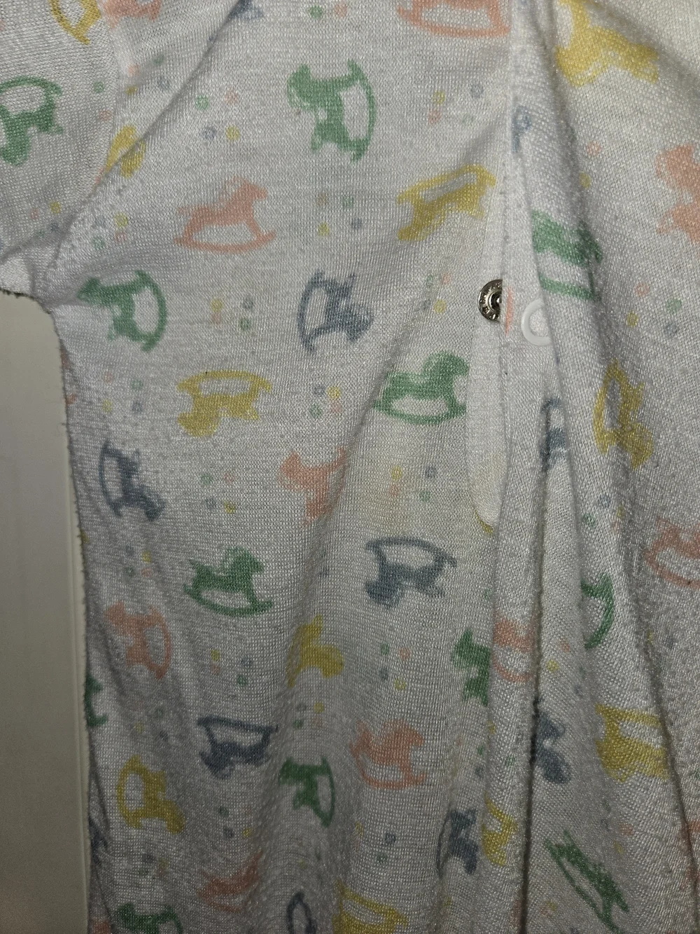 White Baby Sleep Gown with Pastel Rocking Horse Print